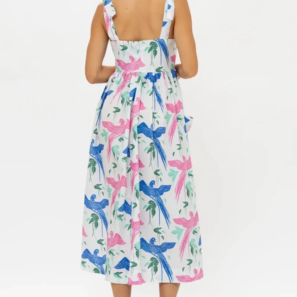 OLIPHANT Tie Strap Macaw Pocket Midi Dress size Small - Picture 3 of 13